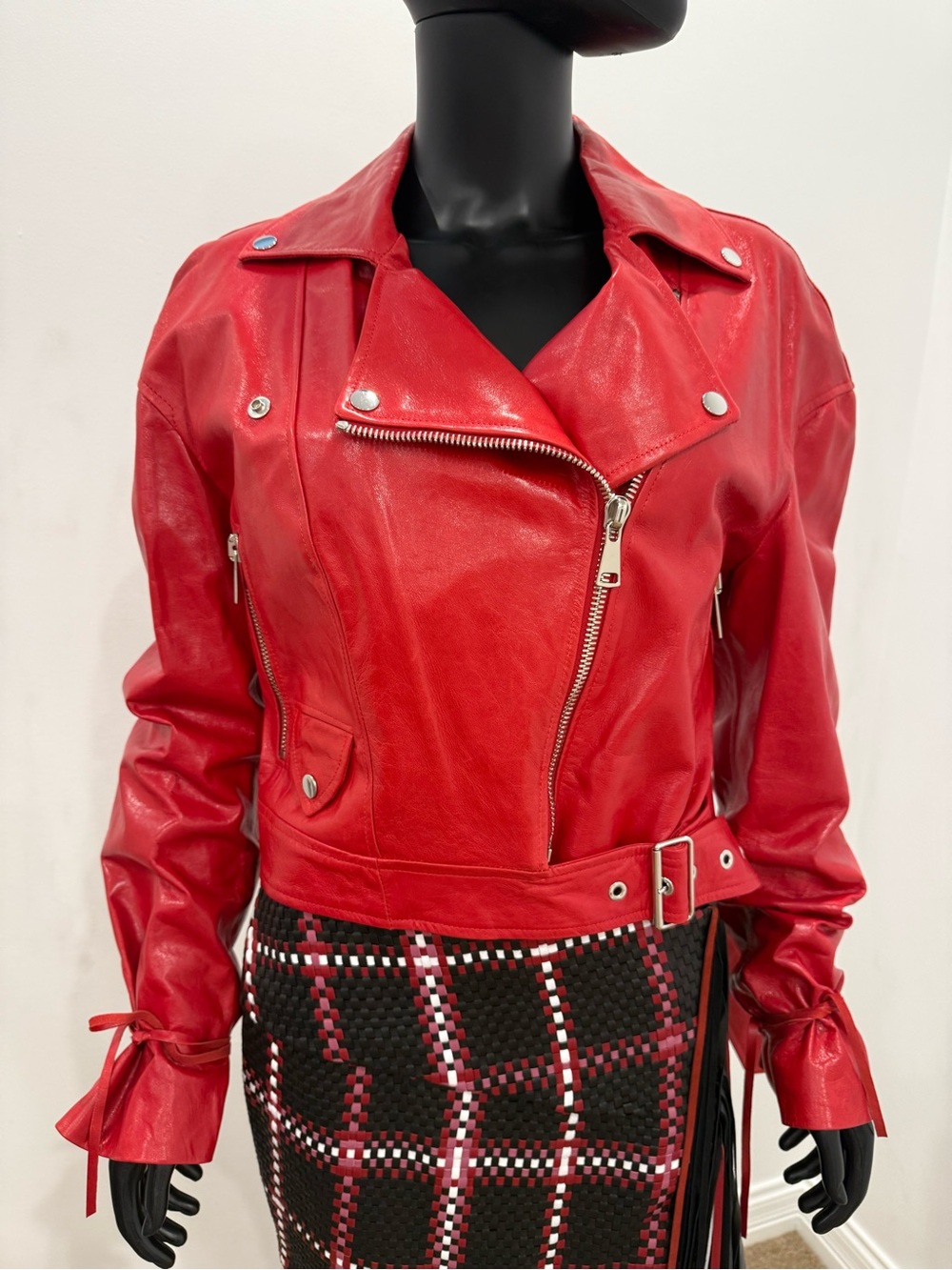 Magda Butrym Permanent Collection Red Lambskin Leather Biker Jacket US 4 NEW